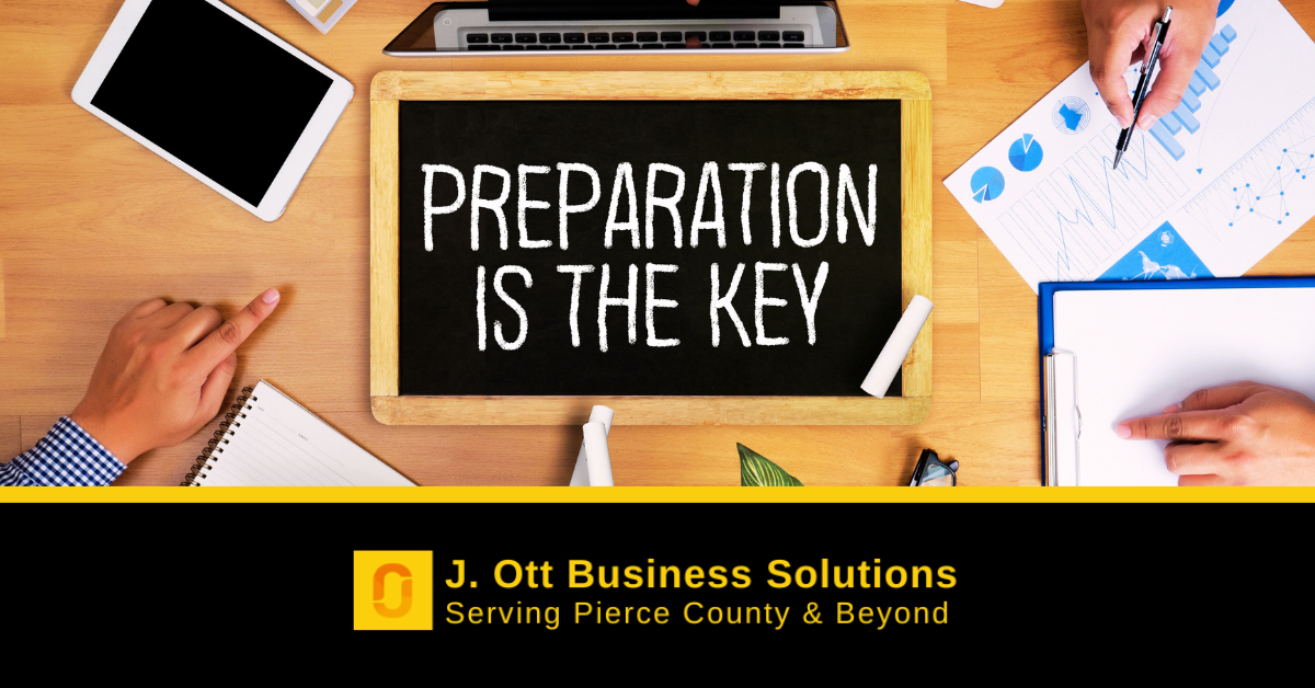 A chalkboard reads: Preparation is key.