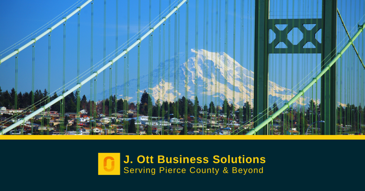 A view from the Tacoma Narrows bridge in Tacoma Washington.